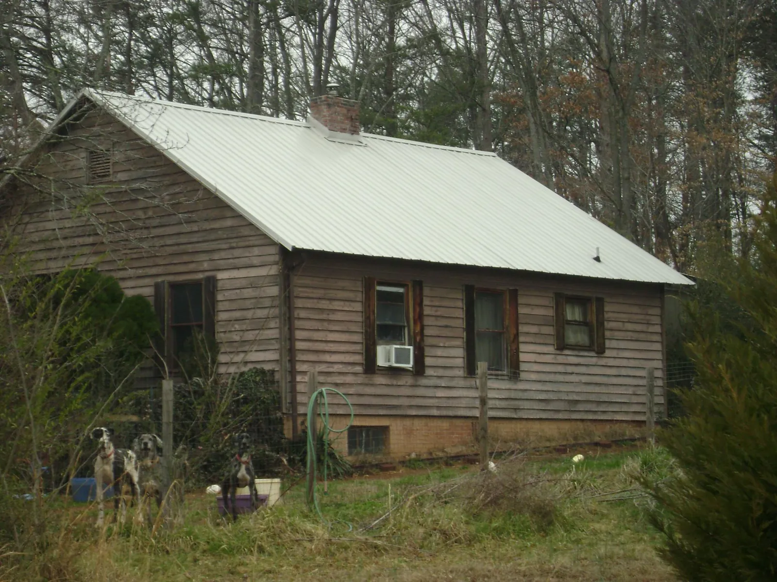 White metal roof on an old wood sided farmhouse, from a Asphalt Shingle Roof Repair job in Franklin Square